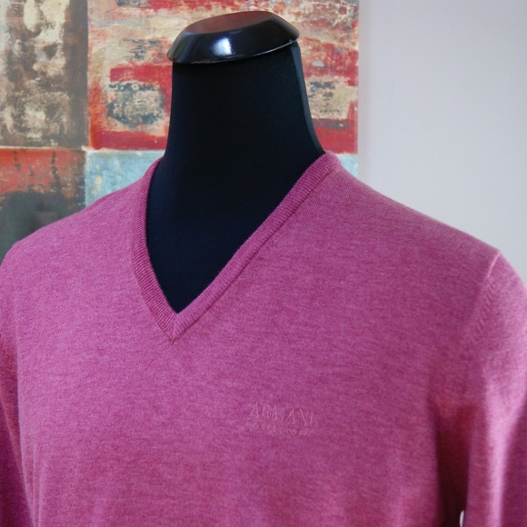 New Armani Collezioni V Neck Sweater Dust Pink Wool Pullover - Picture 3 of 6